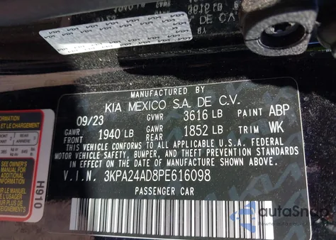 2023 Kia Rio Lx from USA, damaged, VIN 3KPA24AD8PE616098